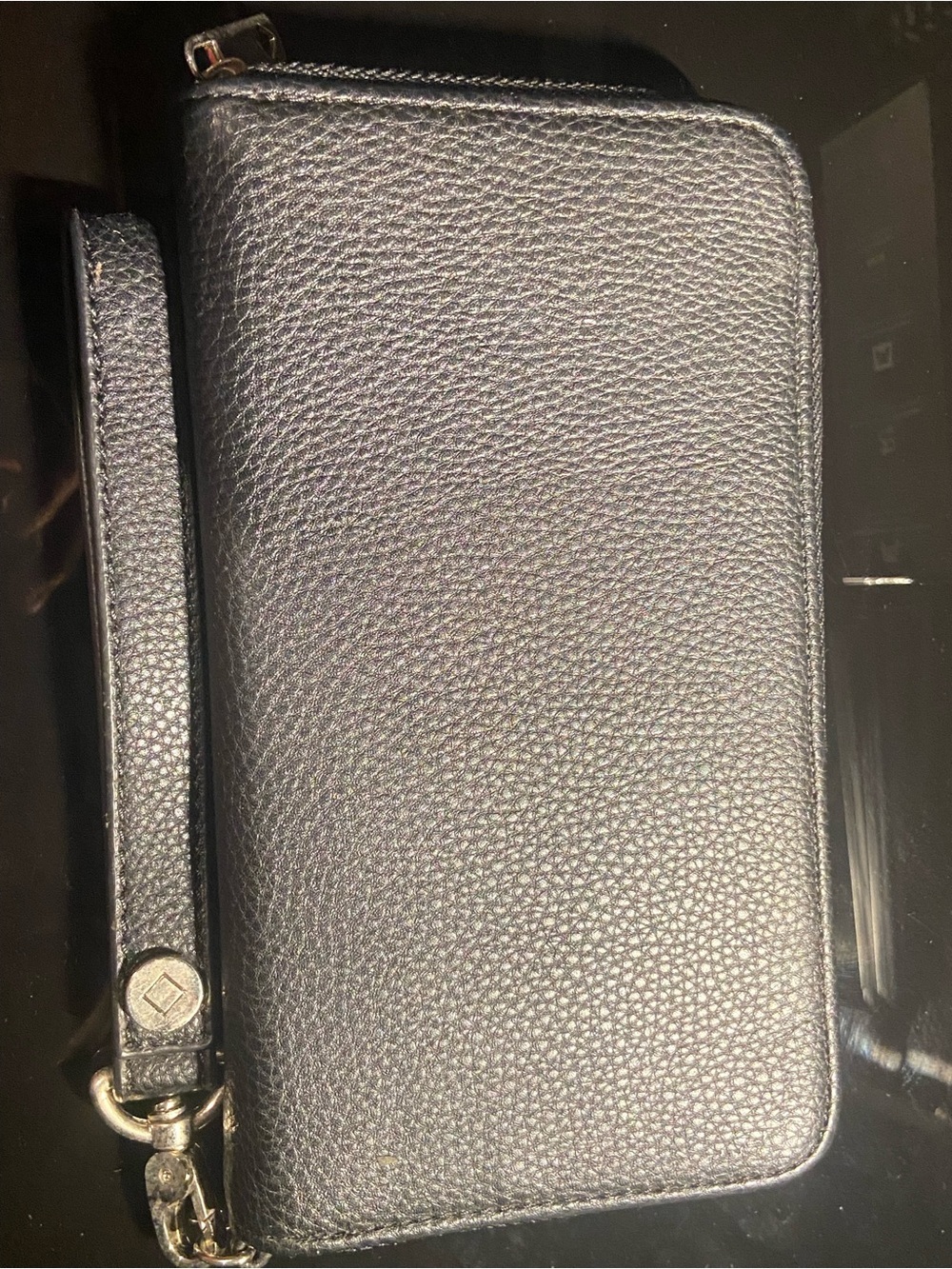 Mens Black Pebbled Leather Zip Card & Key Wrist Wallet